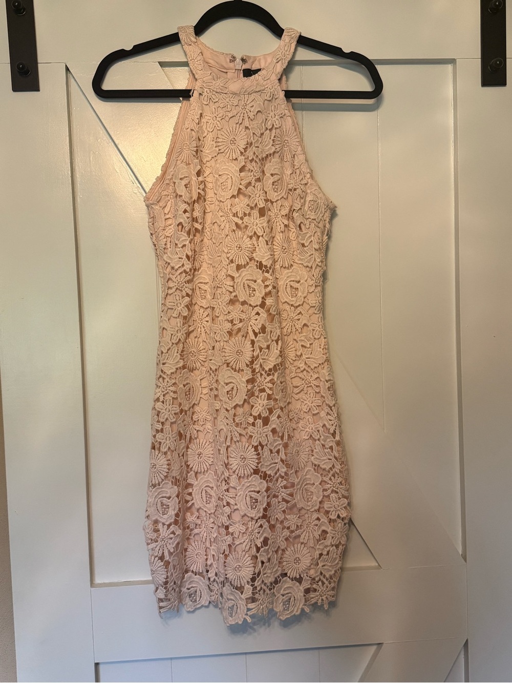 Lulu's Blush Pink Floral Lace Halter Mini Dress